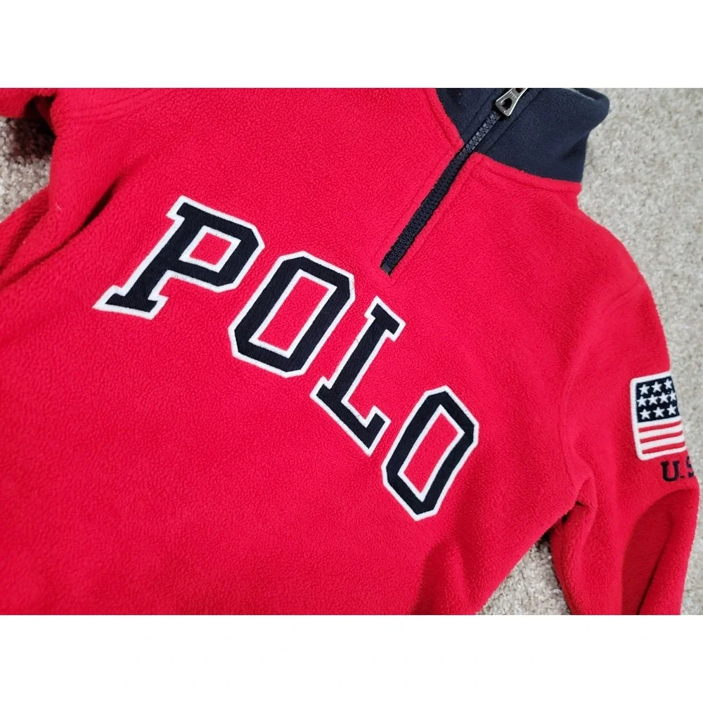 Polo Ralph Lauren Pullover 1/4 Zip Sweater Medium Red Youth USA Boys Preppy Logo